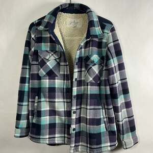 Soho Threads Women's Sherpa Lined Plaid Flannel Shacket Jacket Blue Purple